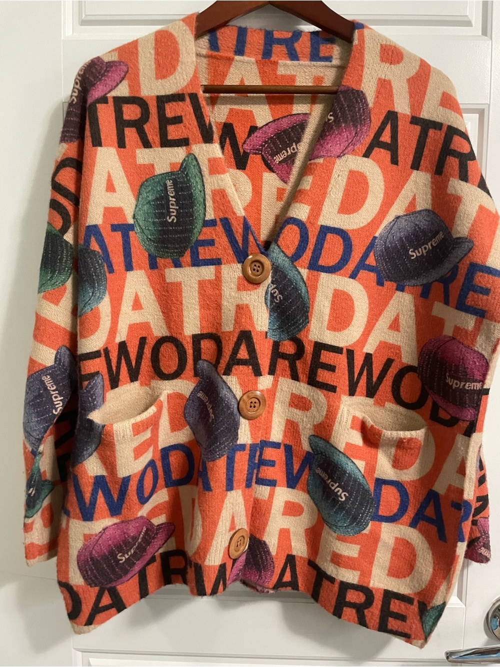 Women's  Cream & Orange Cardigan Sweater